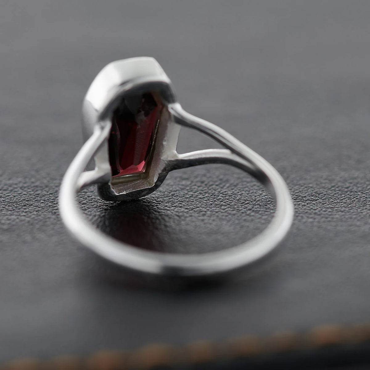 Garnet Coffin Ring Sterling Silver