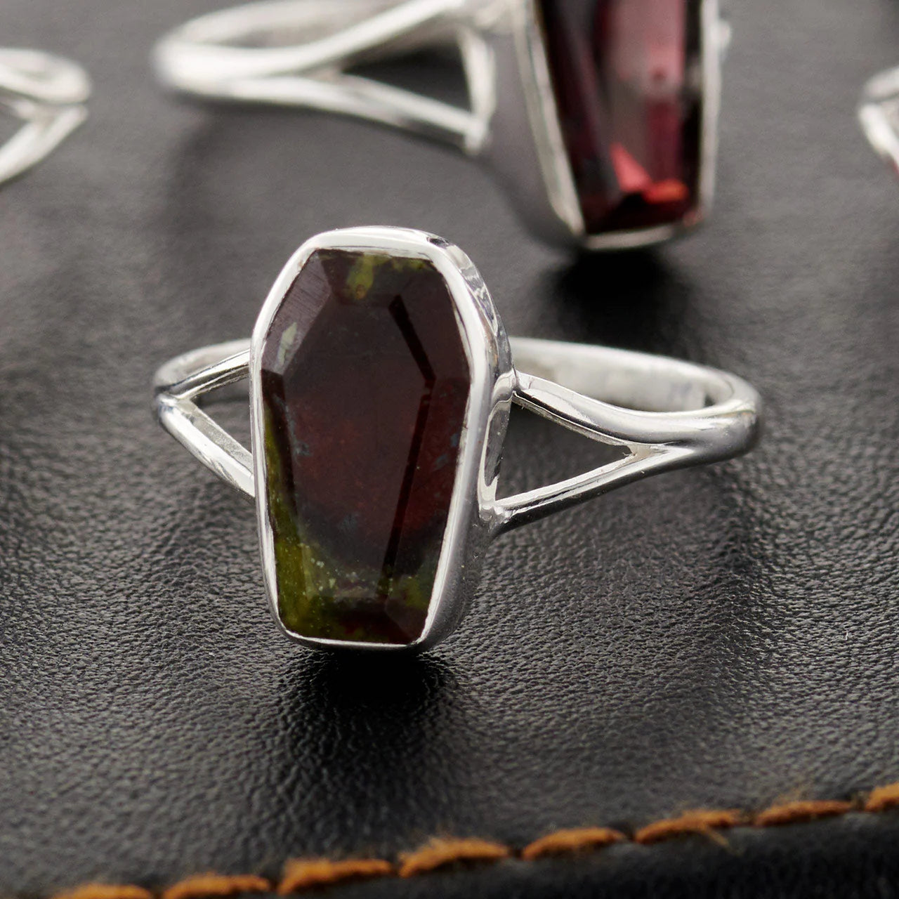 Dragon Blood Jasper Sterling Silver Coffin Ring