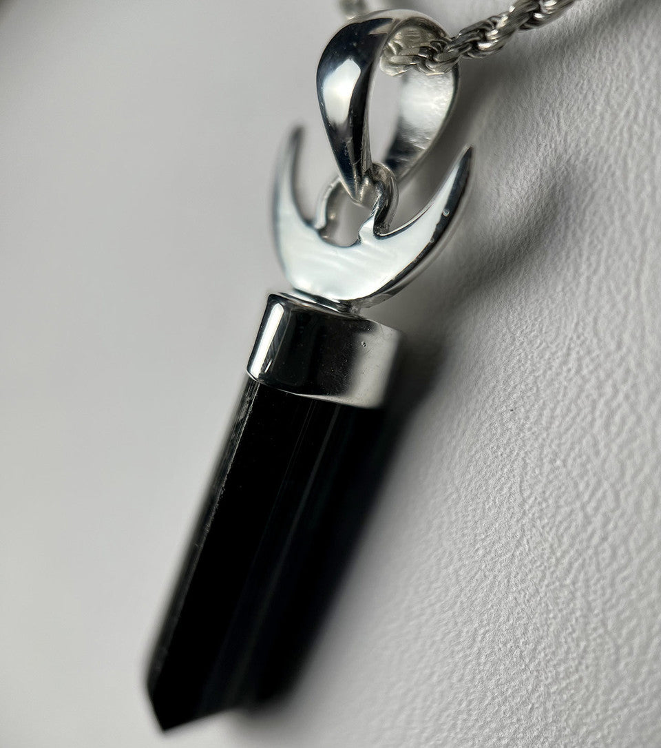 Black Tourmaline Rising Moon Sterling Silver Point Pendant