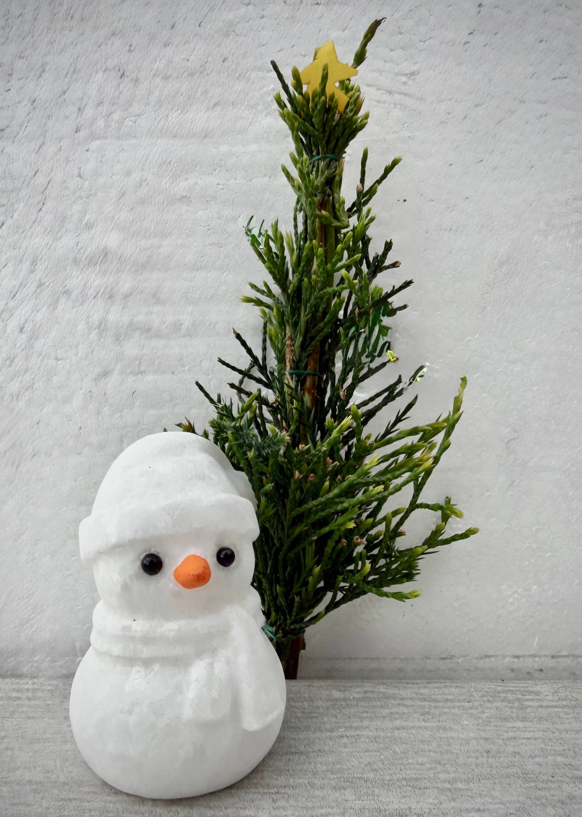 Natural Snow Quartz Snowman Carving with Obsidian Eyes