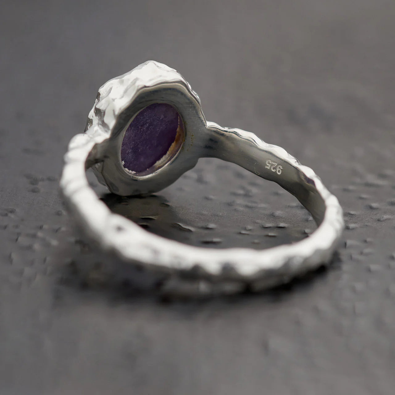 Lepidolite Oval Ring | Sterling Silver Hammered Finish