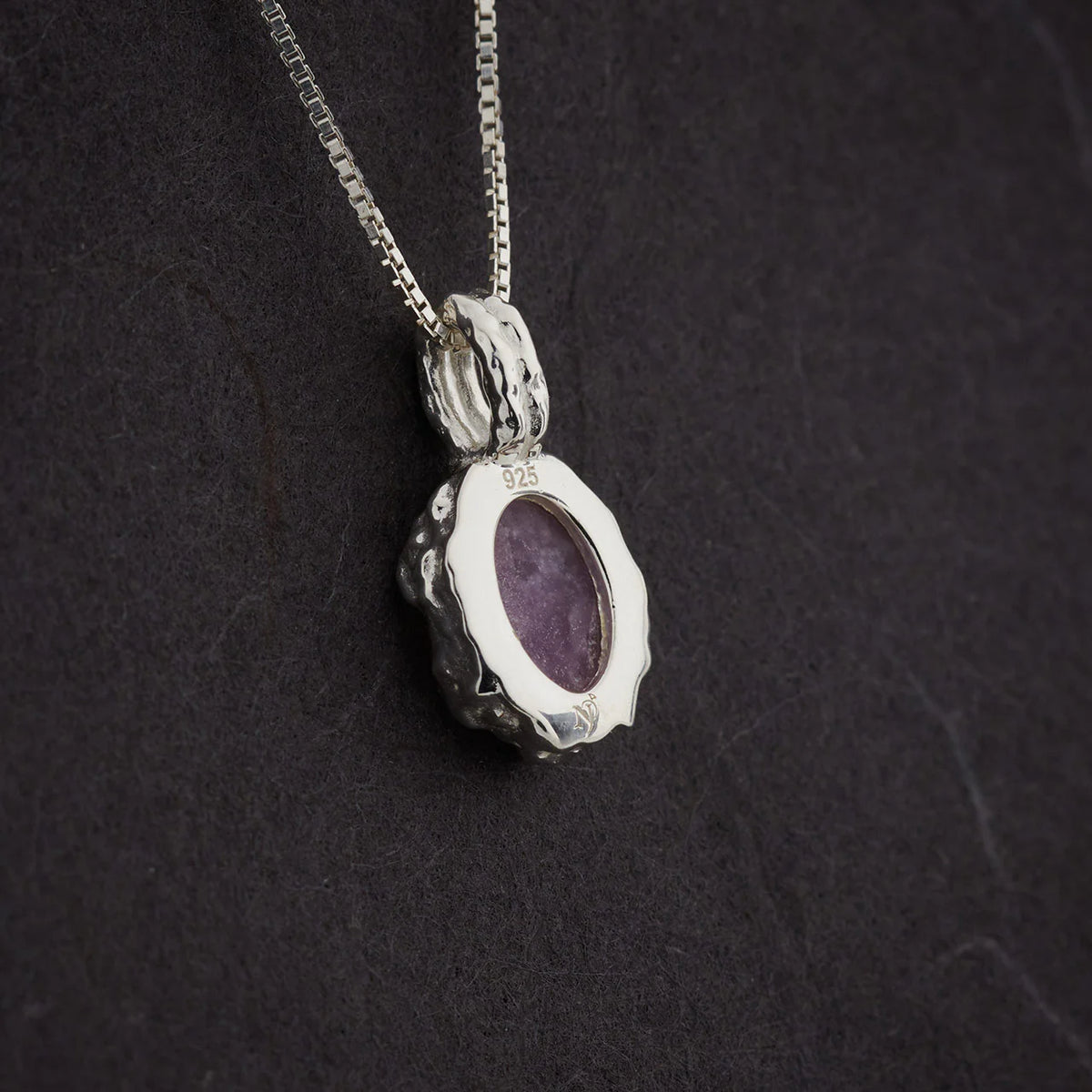 Pink Lepidolite Hammered Oval Pendant – Soothing Energy