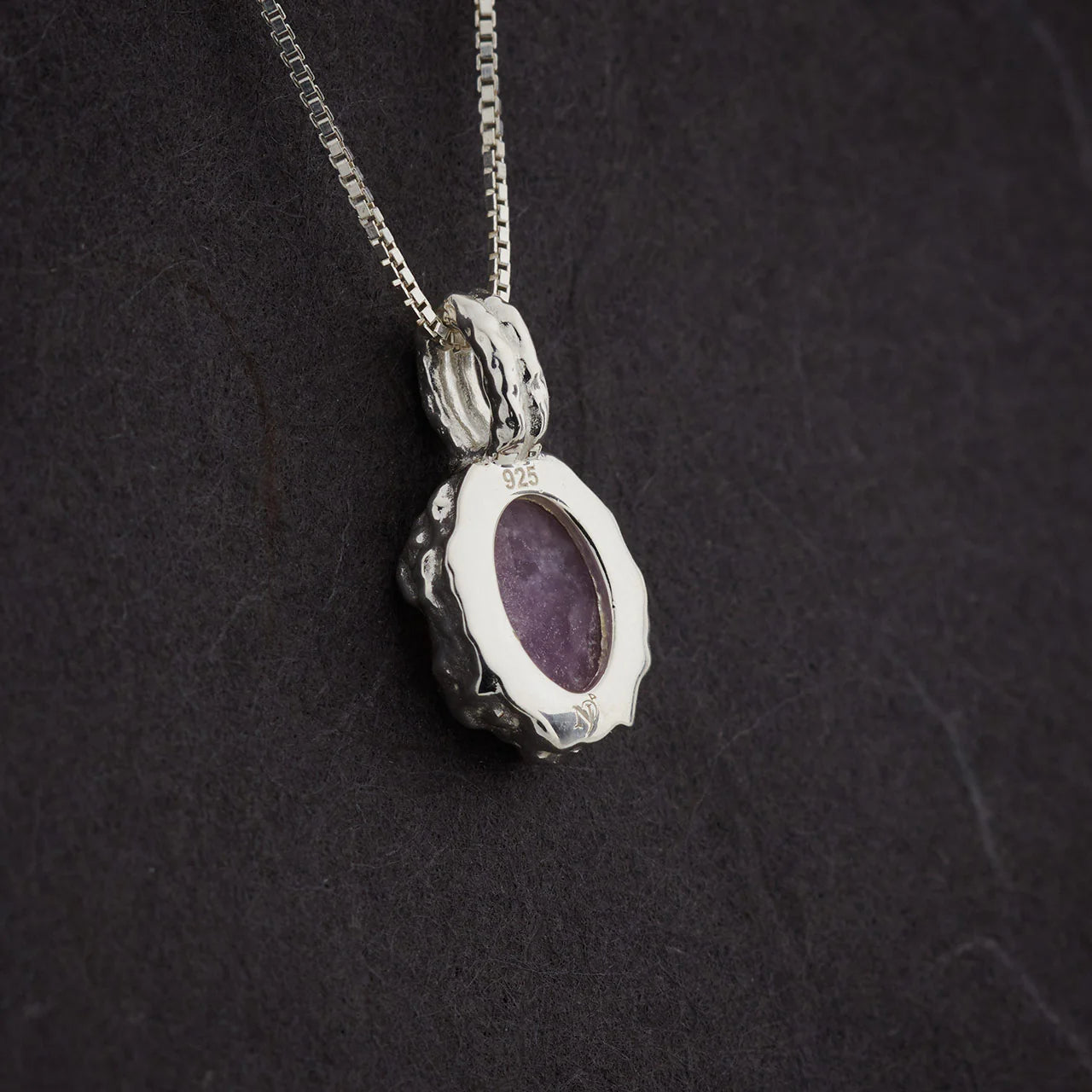 Pink Lepidolite Hammered Oval Pendant – Soothing Energy