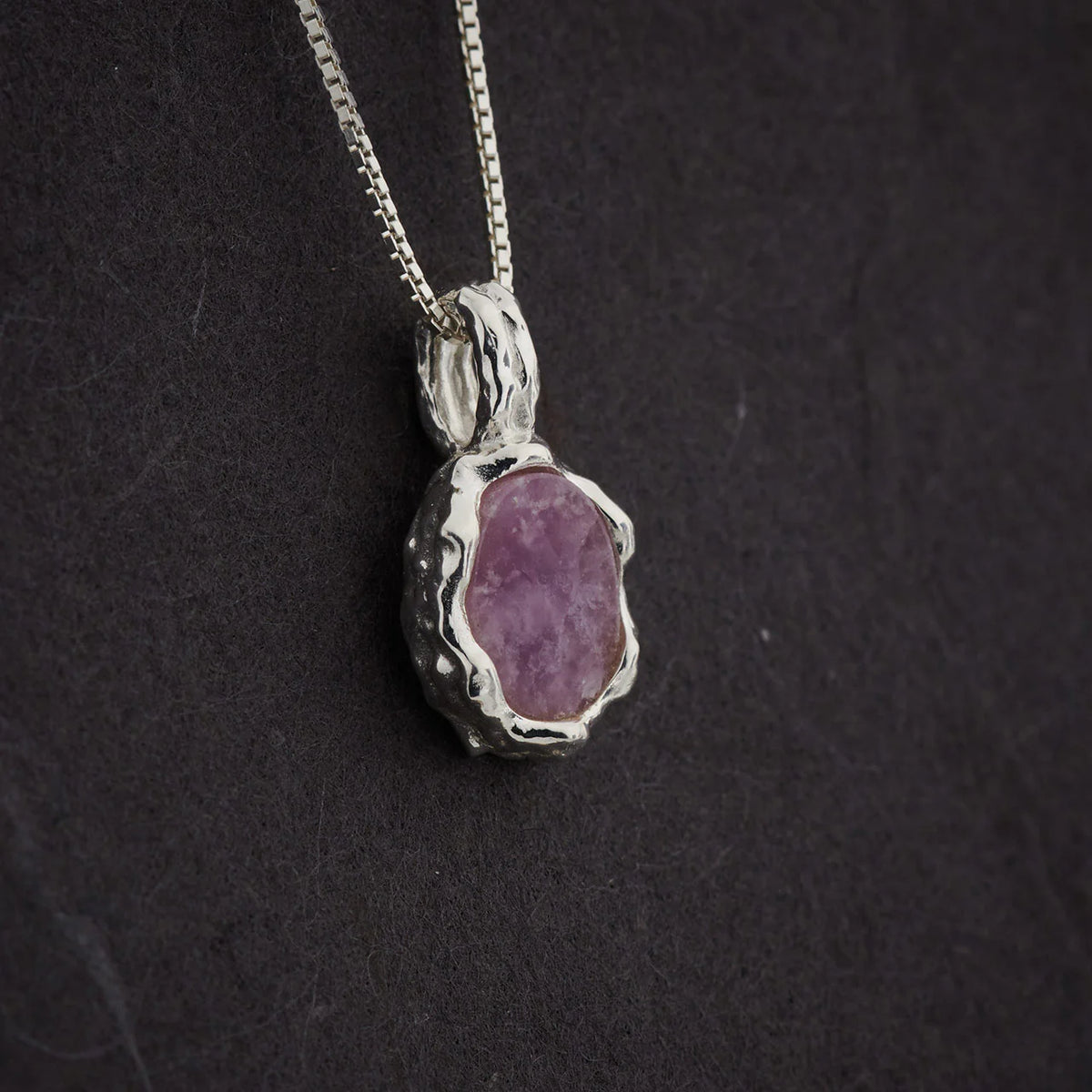 Pink Lepidolite Hammered Oval Pendant – Soothing Energy