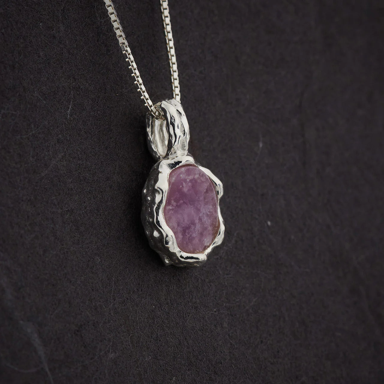 Pink Lepidolite Hammered Oval Pendant – Soothing Energy