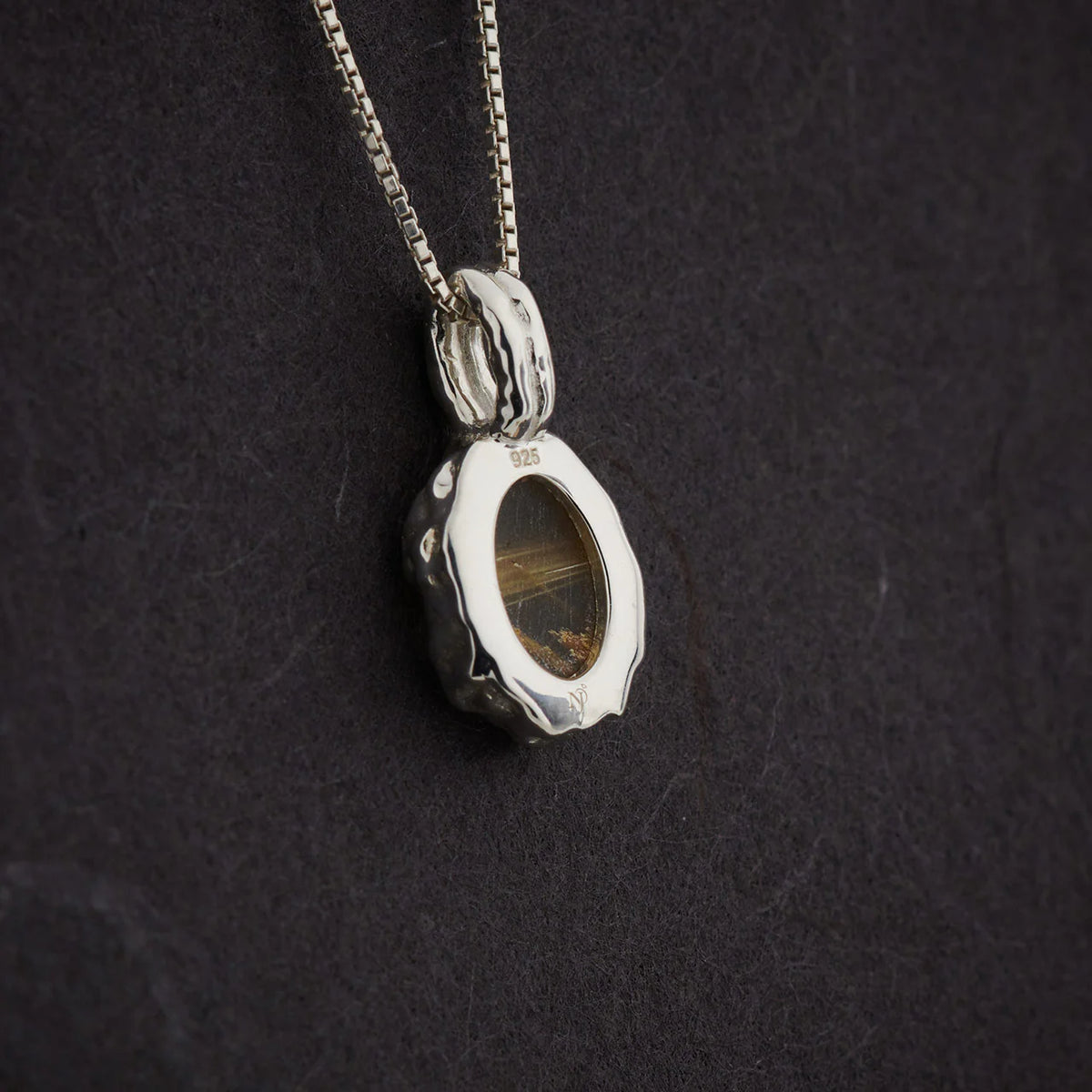 Golden Rutile Hammered Oval Pendant