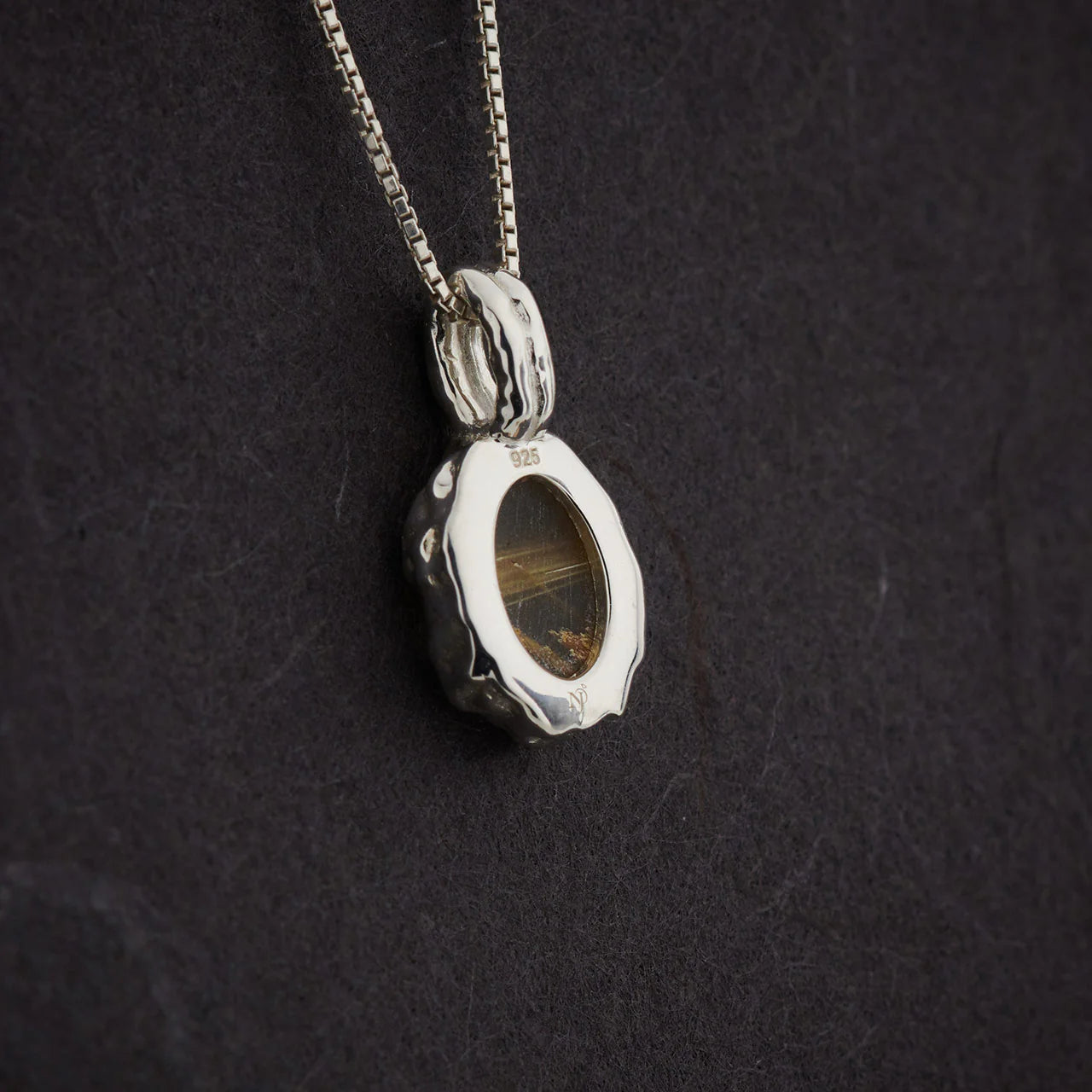 Golden Rutile Hammered Oval Pendant
