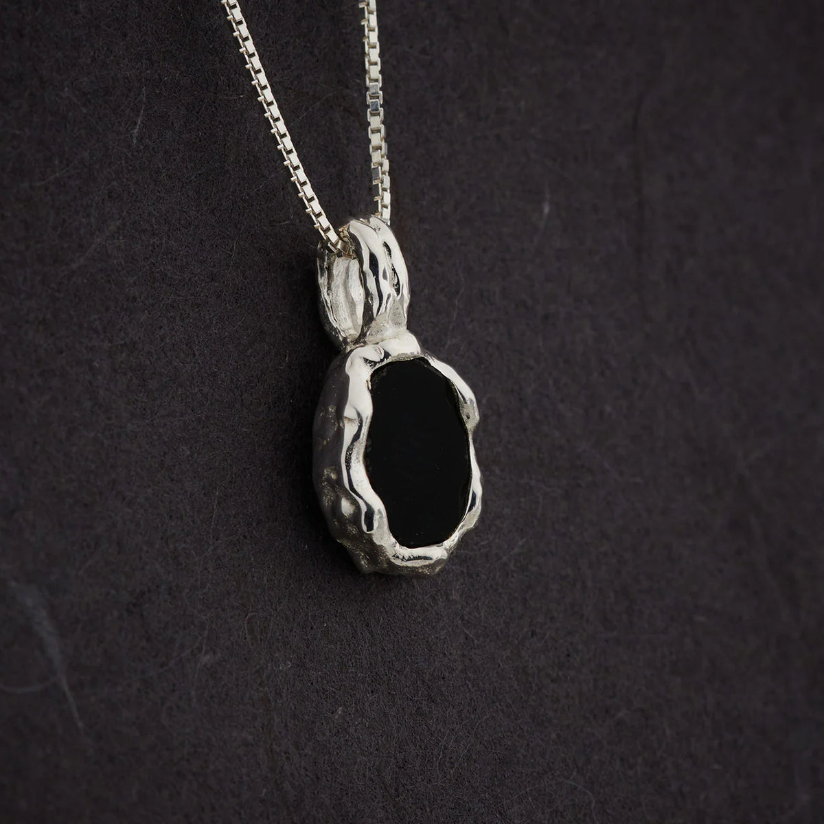 Black Onyx Sterling Silver Hammered Oval Pendant