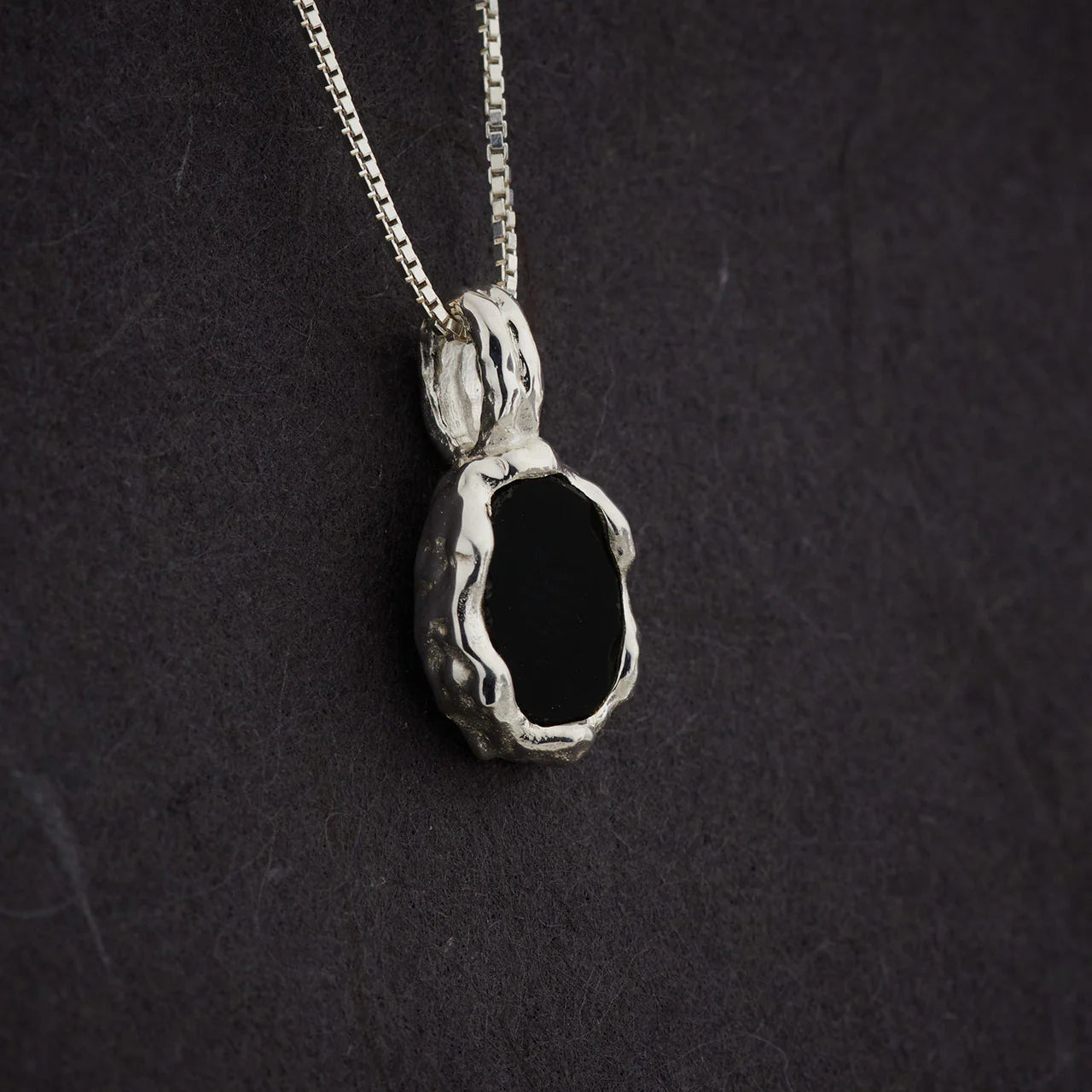 Black Onyx Sterling Silver Hammered Oval Pendant