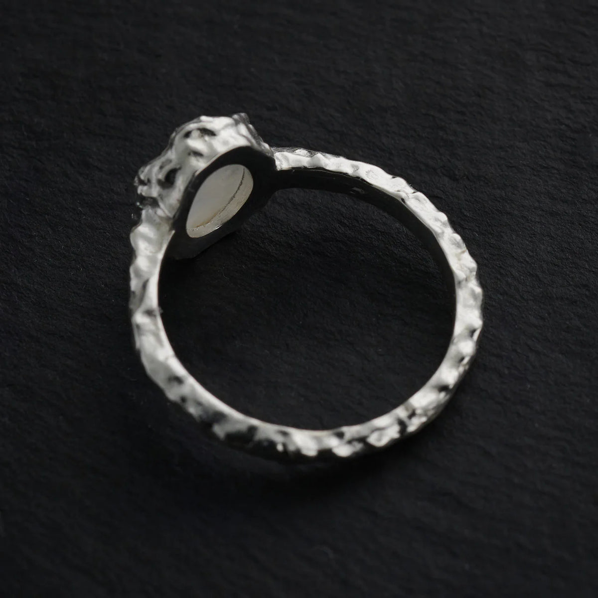 Moonstone Sterling Silver Hammered Oval Ring | Intuition & New Beginnings