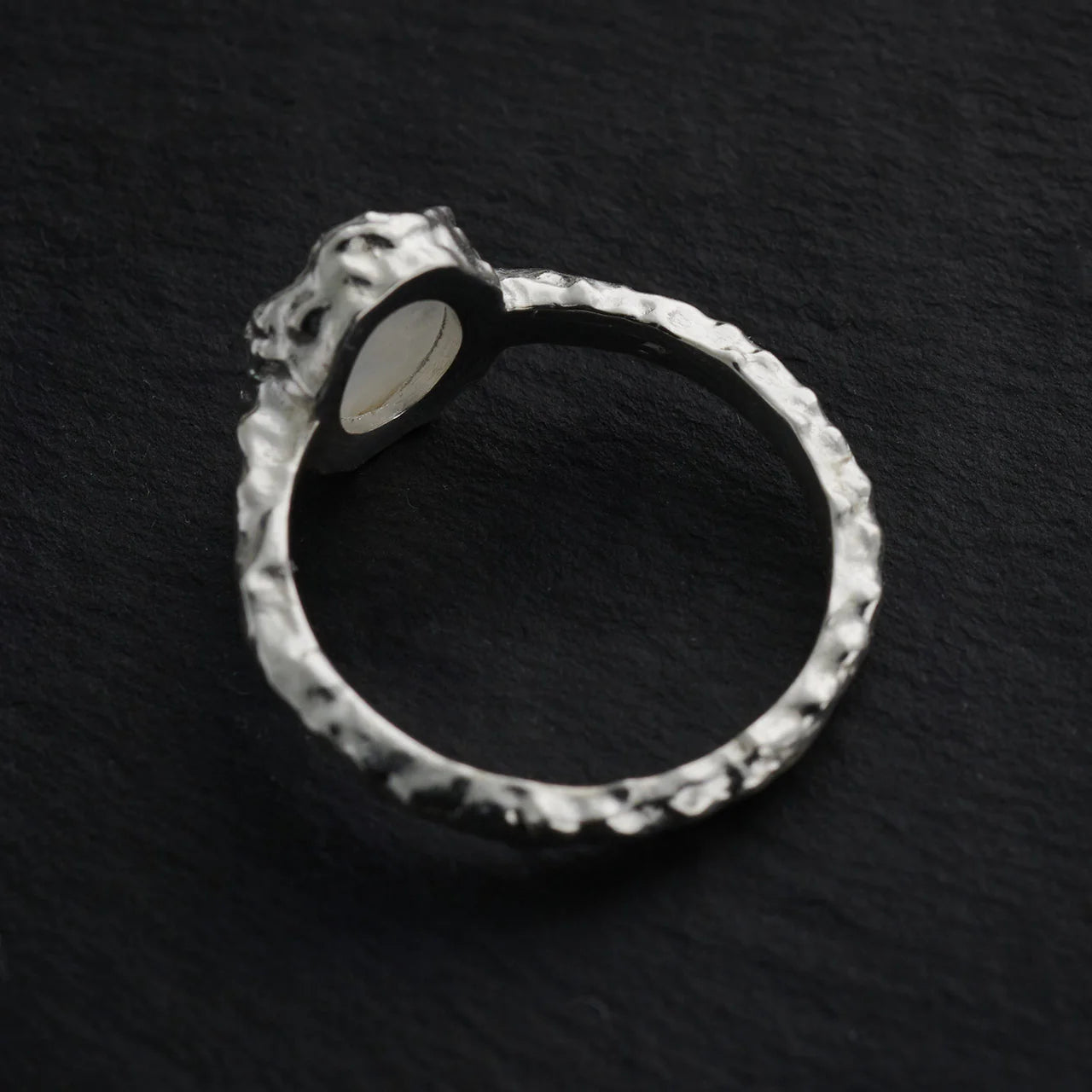 Moonstone Sterling Silver Hammered Oval Ring | Intuition & New Beginnings