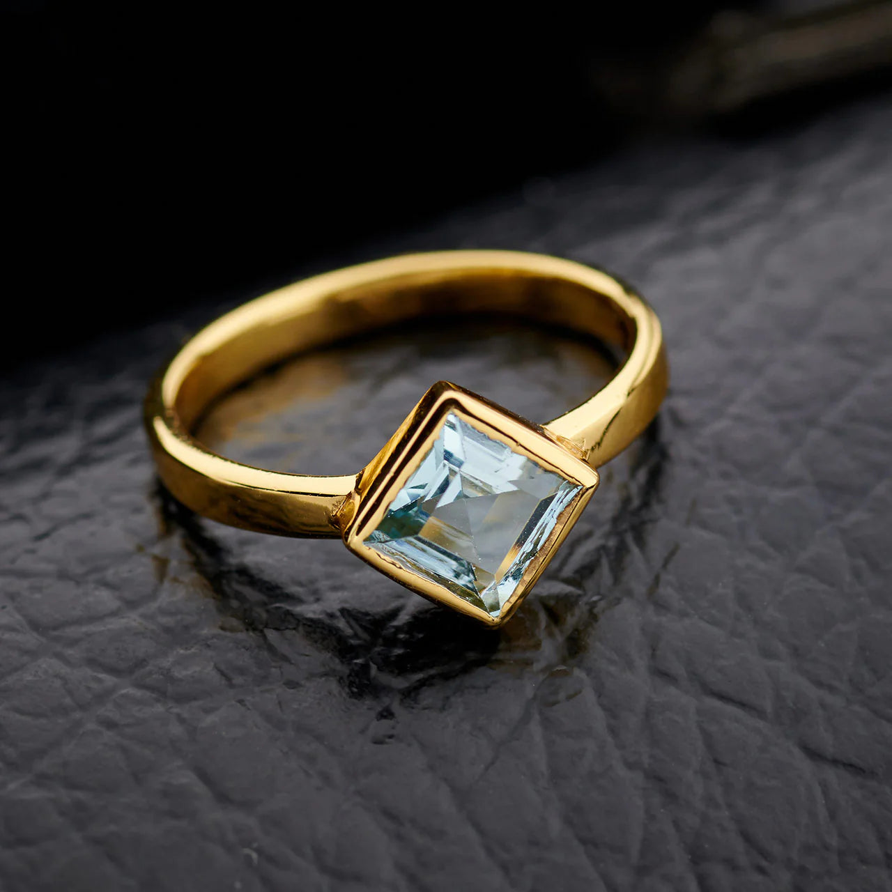 Blue Topaz 6X6 Everyday Gold Plated Ring