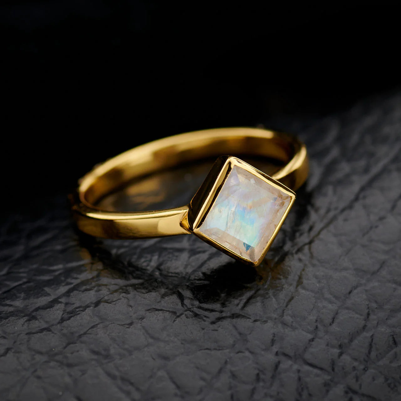 Moonstone 6X6 Everyday Gold Plated Ring