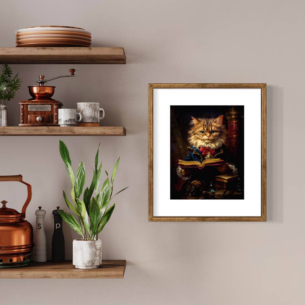 Baroque Cat Reading a Book Art Print