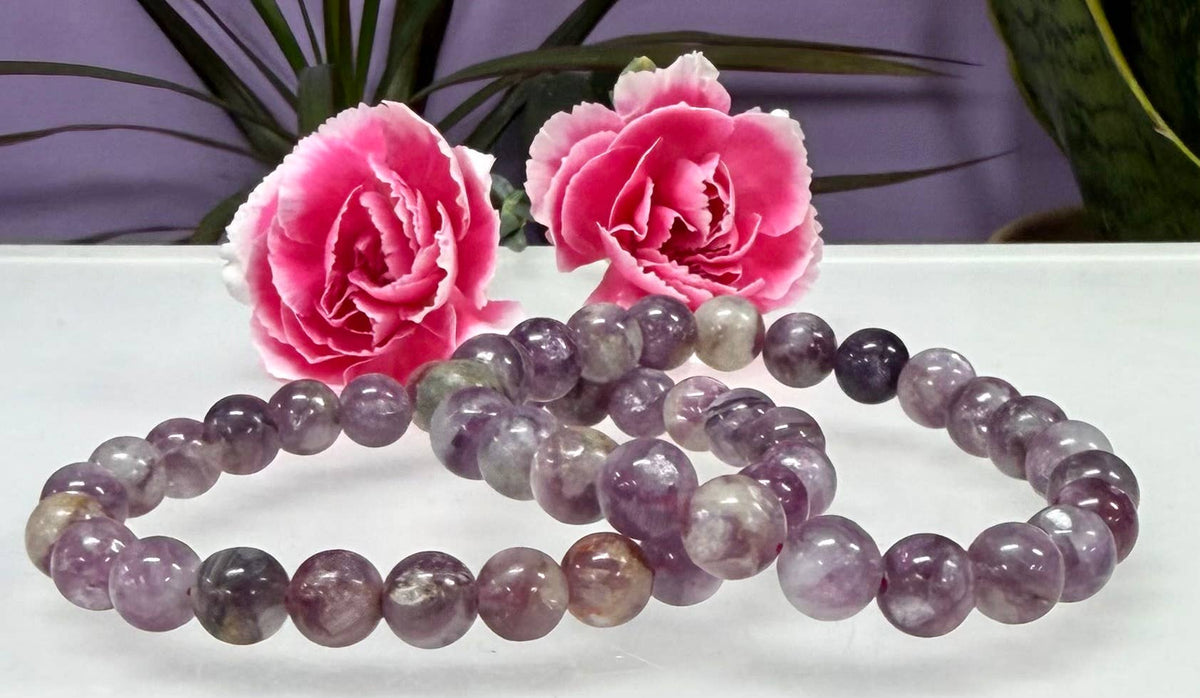 Natural Lepidolite Mica 8mm Crystal Stretch Bracelet 7.5"
