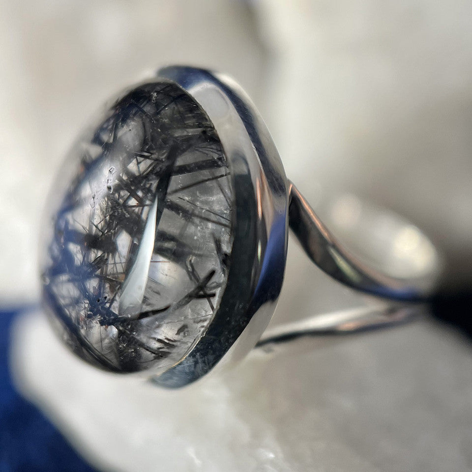 Black Rutile Sterling Silver Ring