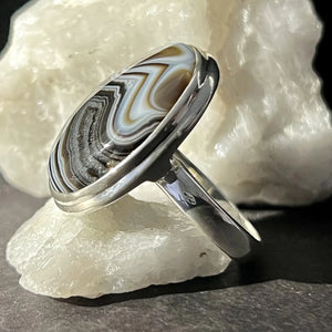 Black Banded Agate Ring in Sterling Silver