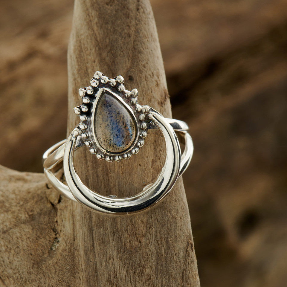 Labradorite Halo Sterling Silver Ring