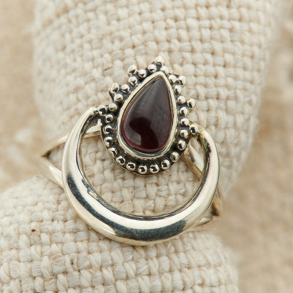Garnet Halo Sterling Silver Ring