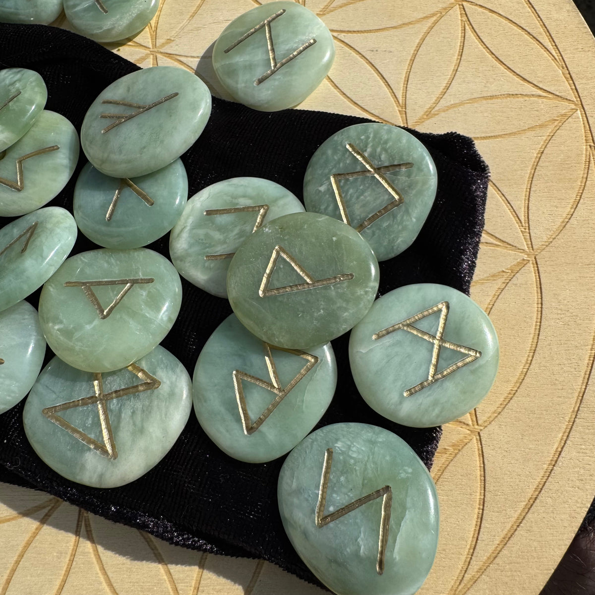 Green Jade Futhark Runes Set of 25