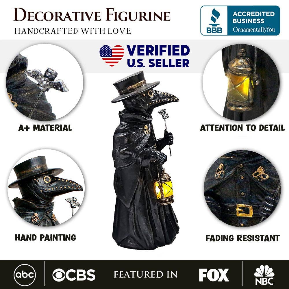 Plague Doctor Creepy Home Figurine, 8" LED Haunted Halloween