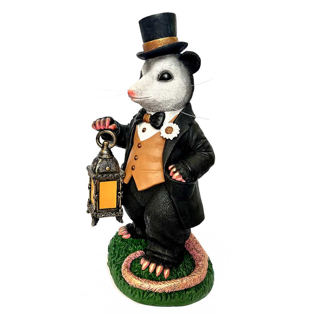 Gentleman Opossum the Victorian Nightcrawler Solar Statue