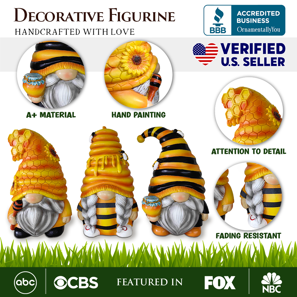 Buzzy Bumble Bee Gnome Figurine – Whimsical Bee Decor | Hand-Painted Resin Statue