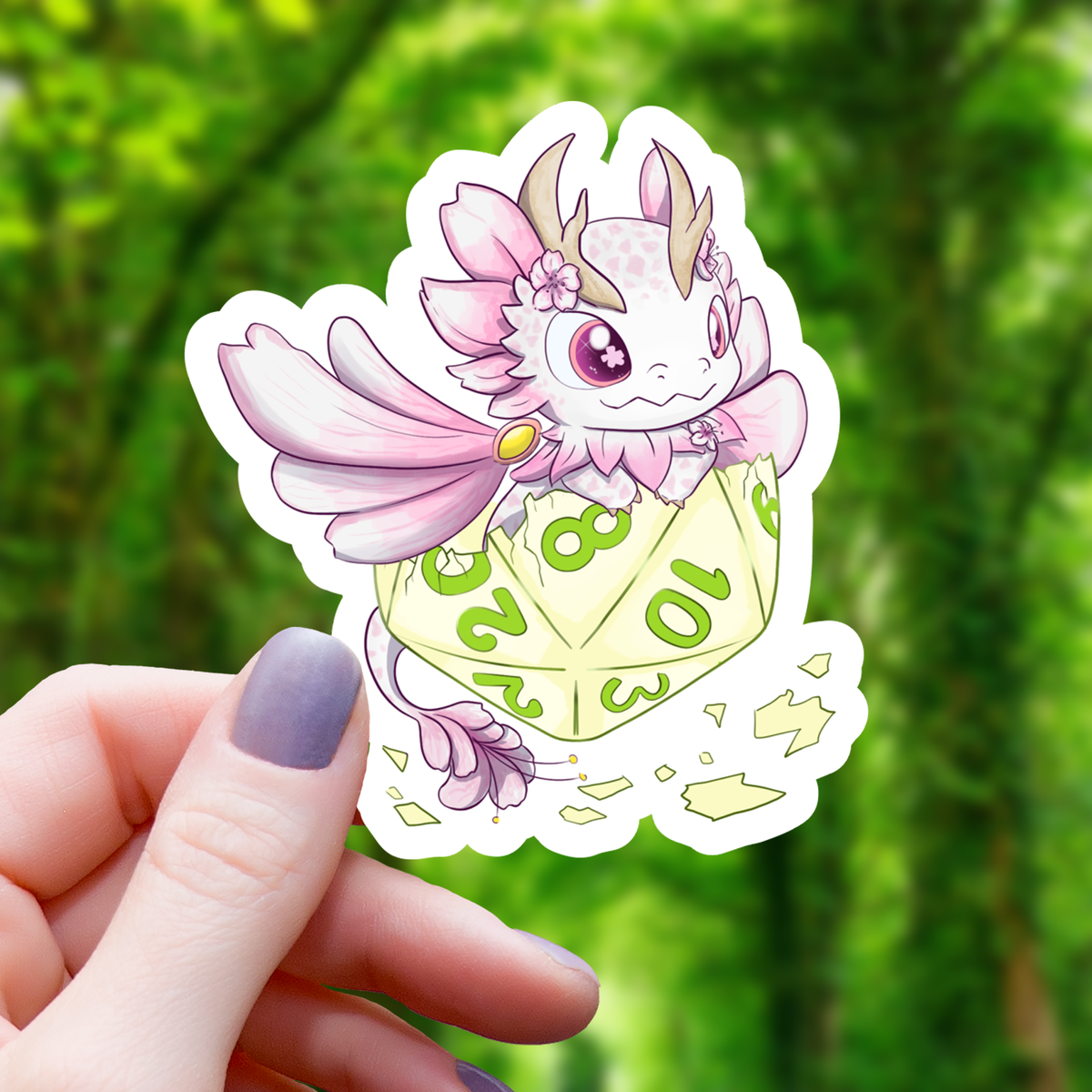 Baby Flower Dragon with D20 Sticker - 3&quot;