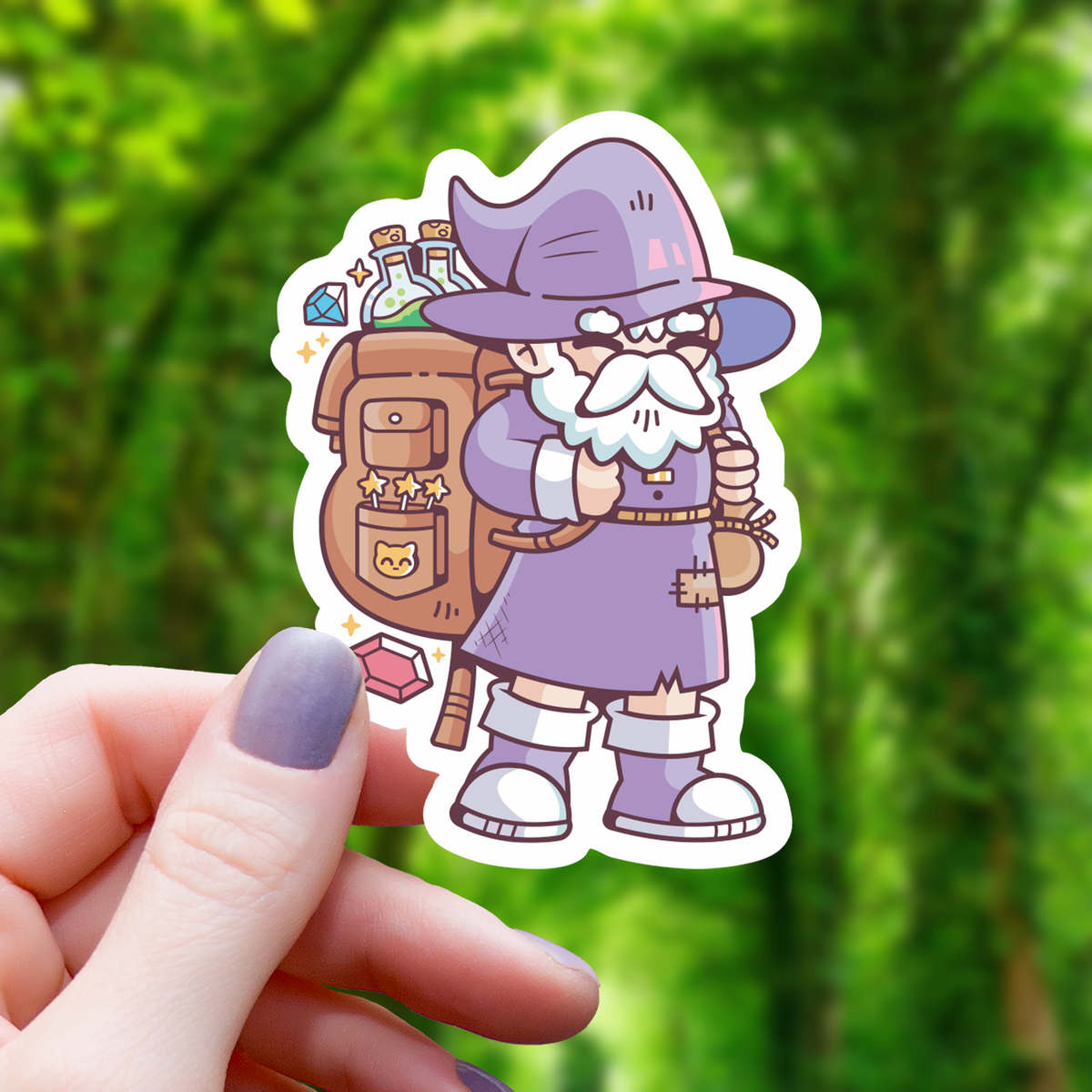 Wizard with Overstuffed Pack Sticker - 3"