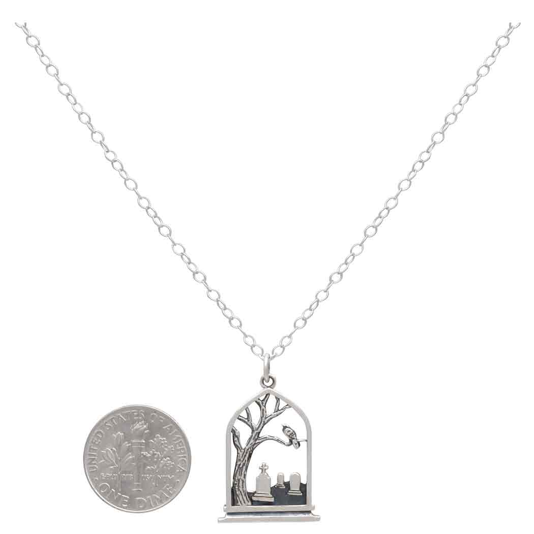 Sterling Silver Graveyard Charm Necklace