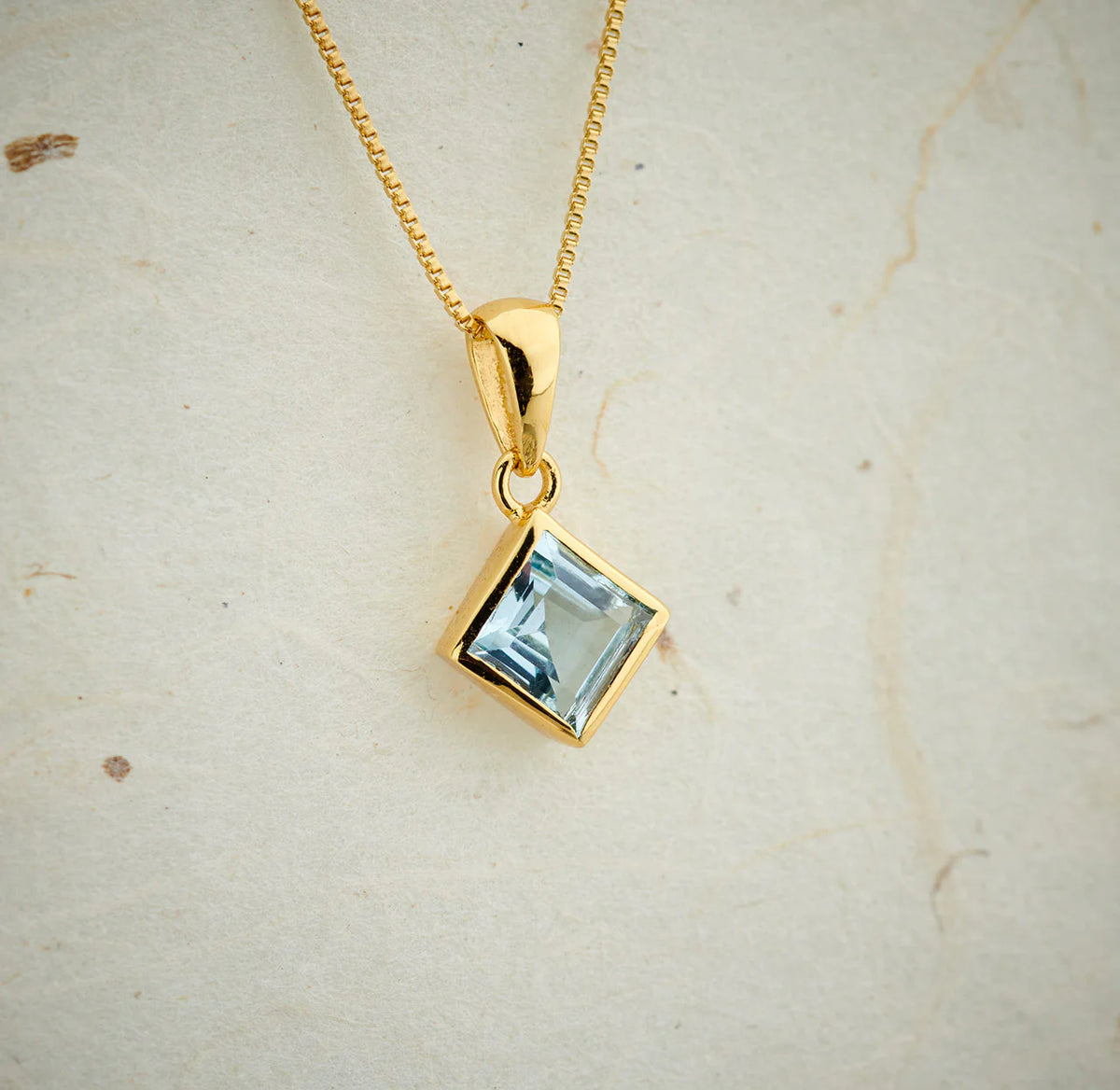 Blue Topaz Everyday Gold Pendant - Square