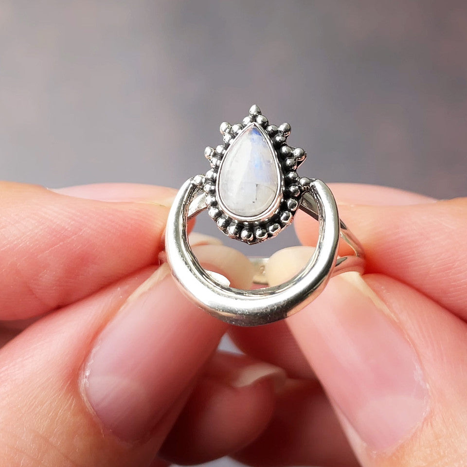 Moonstone Halo Sterling Silver Ring