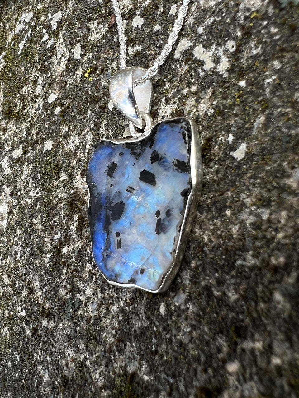 Tourmaline In Moonstone Pendant Sterling Silver