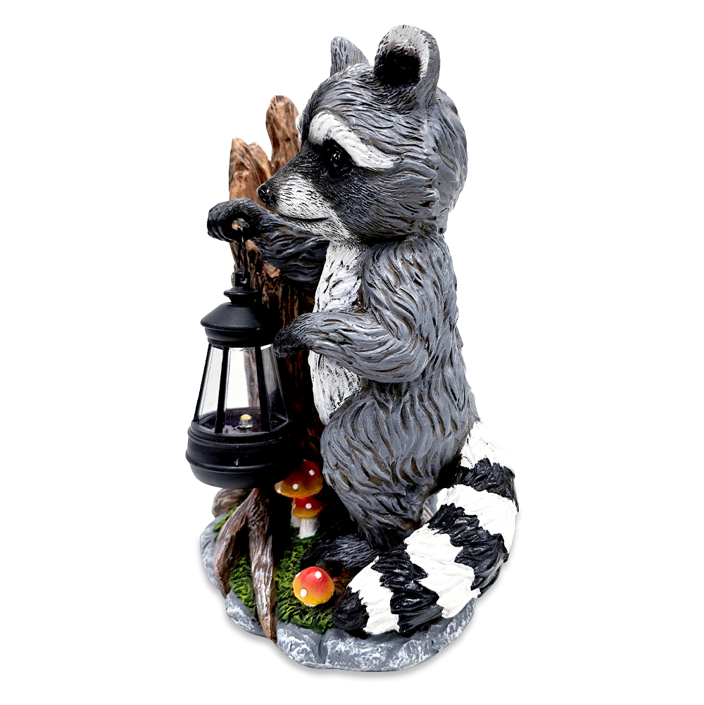 Raccoon Solar Lamp Garden Statue, 9" Lighted Animal Figurine Outdoor Decor