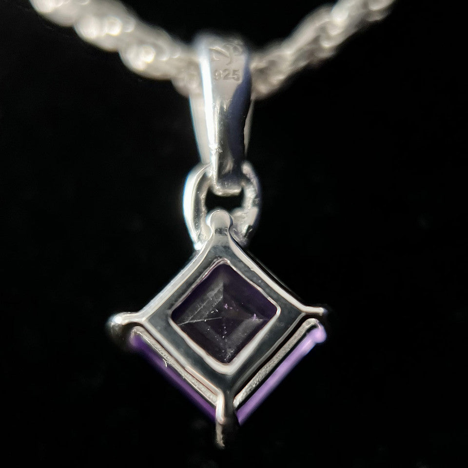 Amethyst Sterling Silver Square Pendant - 5X5