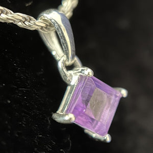Amethyst Sterling Silver Square Pendant - 5X5