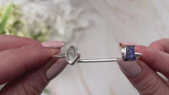 Tanzanite With Herkimer Diamond Sterling Silver Two Stone Bracelet