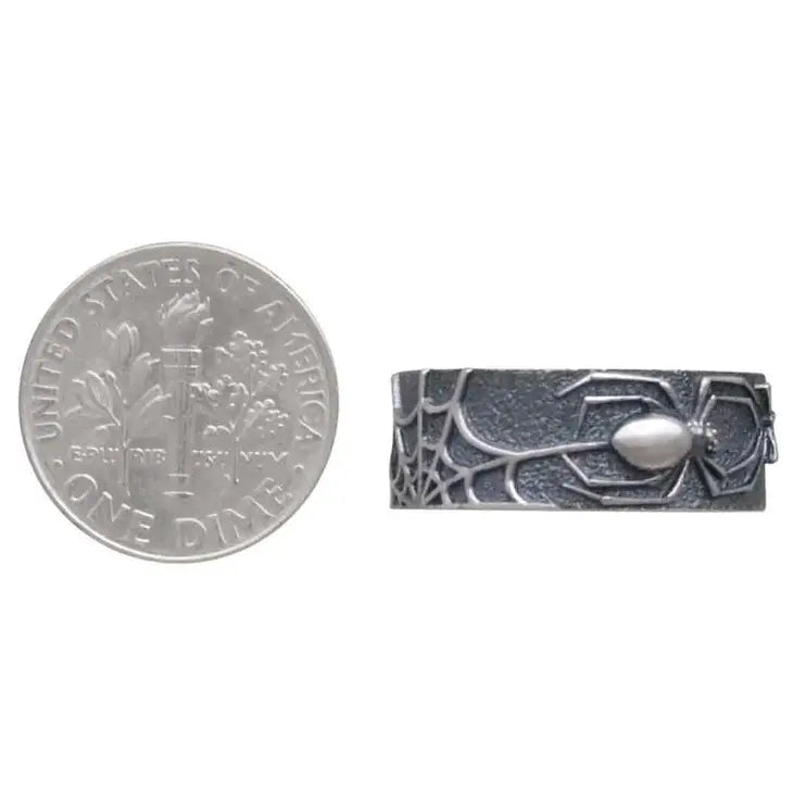 Sterling Silver Wide Band Web and Spider Ring