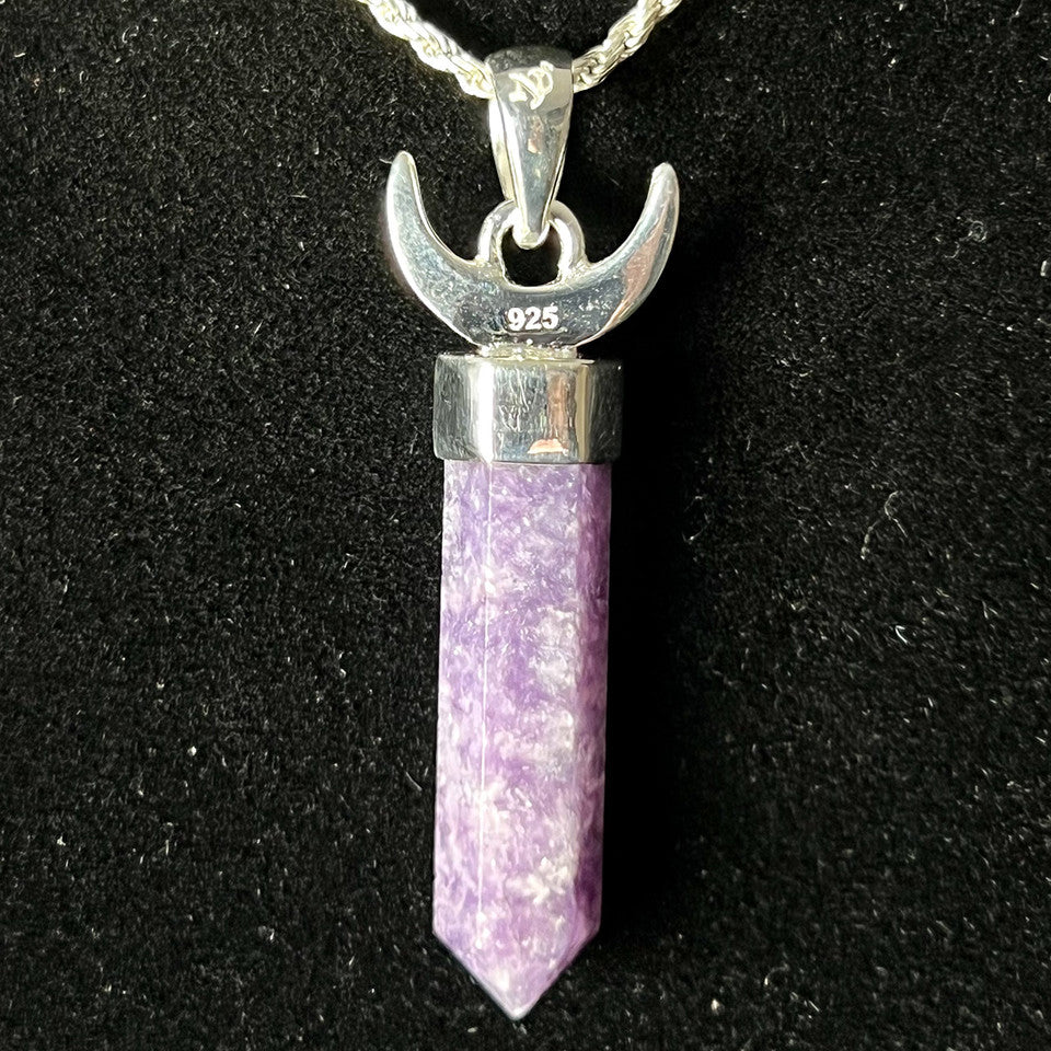 Lepidolite Rising Moon Sterling Silver Point Pendant