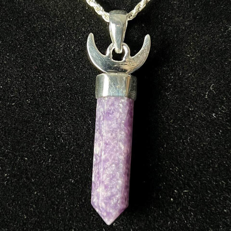 Lepidolite Rising Moon Sterling Silver Point Pendant