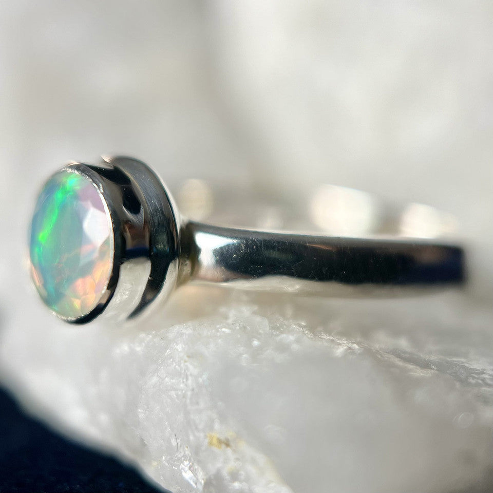 Faceted Ethiopian Opal Sterling Silver Ring