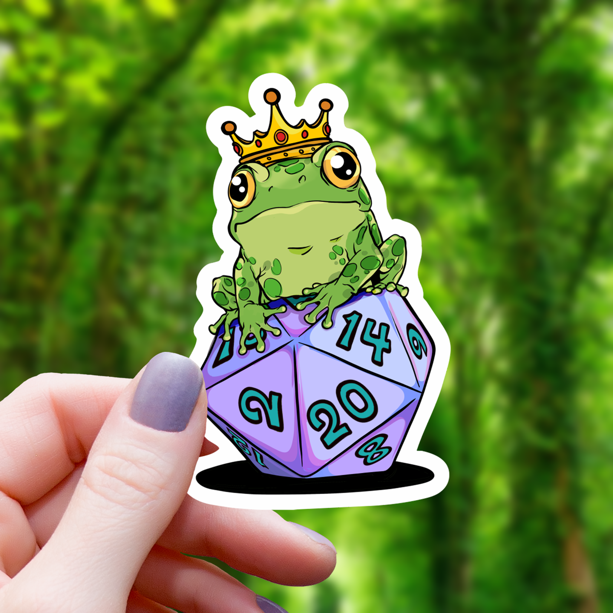 Frog King on D20 Dice Sticker - 3"