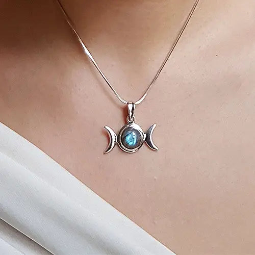 Triple Moon Sterling Silver Labradorite Pendant