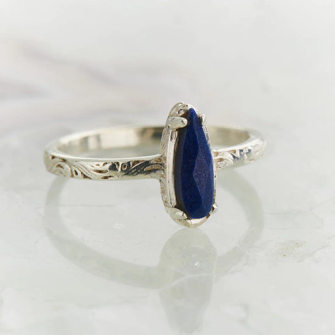 Lapis Lazuli Checker Filigree Sterling Silver Ring