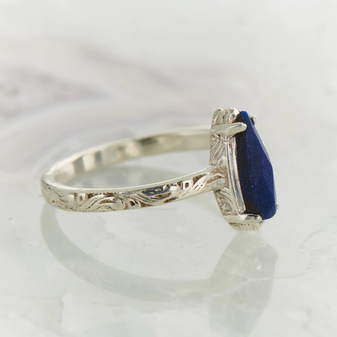 Lapis Lazuli Checker Filigree Sterling Silver Ring