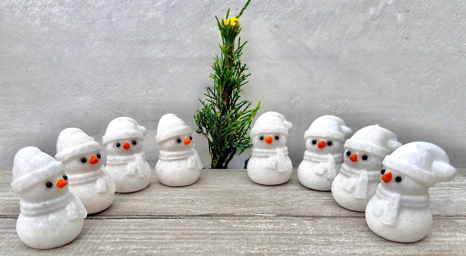 Natural Snow Quartz Snowman Carving with Obsidian Eyes