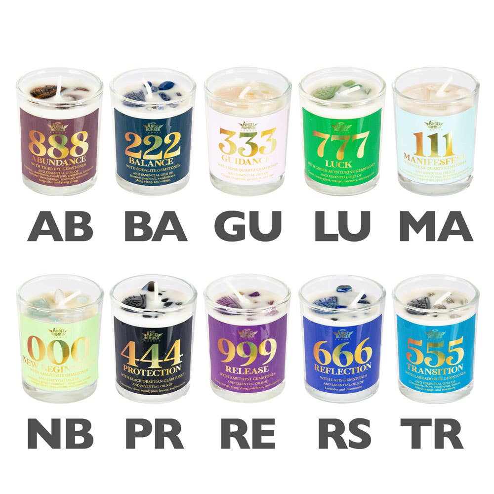 Angel Number Candle  with 100% Essential Oils and Gemstones