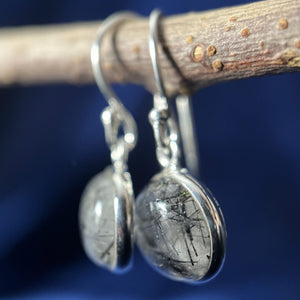 Black Rutile Earrings In Sterling Silver