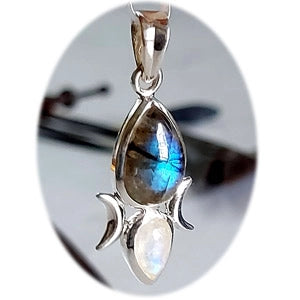 Triple Goddess Sterling Pendant - Labradorite & Moonstone