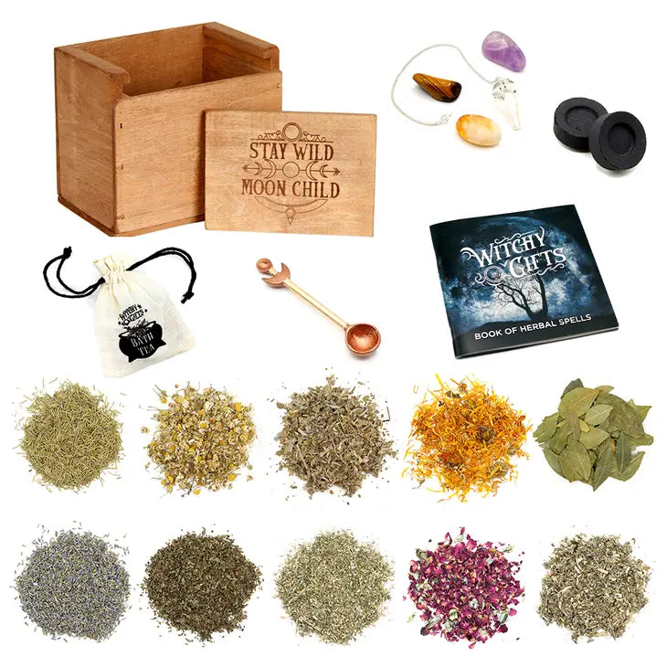 Moon Child Altar Kit with 10 Herbs, crystals, and spell book